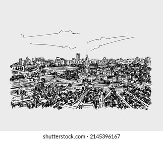 Ukraine Kyiv city before war hand drawn sketch