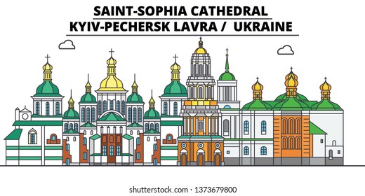 Ukraine , Kyiv,Pechersk Lavra ,  travel skyline vector illustration. 