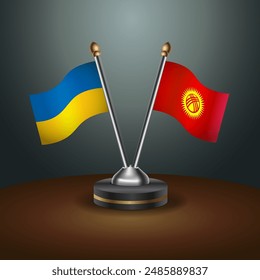 Ukraine and Kyrgyzstan flag together. Small table flag with color gradient background