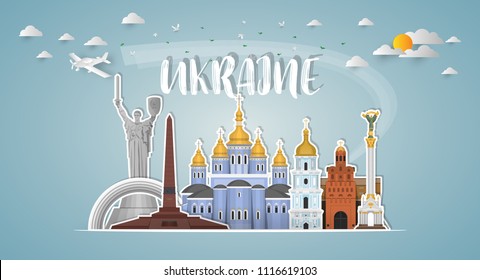 Ukraine Landmark Global Travel And Journey paper background. Vector Design Template.used for your advertisement, book, banner, template, travel business or presentation.