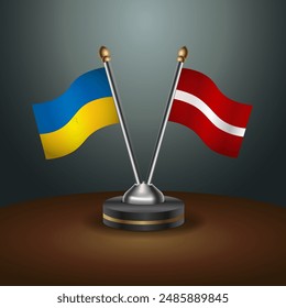 Ukraine and Latvia flag together. Small table flag with color gradient background