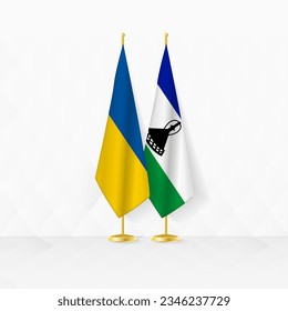 Ukraine and Lesotho flags on flag stand, illustration for diplomacy and other meeting between Ukraine and Lesotho. Vector illustration.