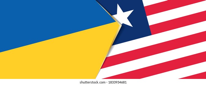 Die Ukraine und Liberia Flaggen, zwei Vektorfahnen Symbol für Beziehung oder Konfrontation.