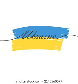 Ukraine line icon. Ukrainian flag color brush stroke. Vector illustration isolated on white background.