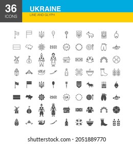 Ukraine Line Web Glyph Icons. Vector Illustration of Nation Outline and Solid Symbols. 
