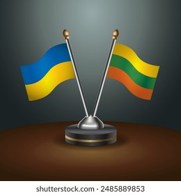 Ukraine and Lithuanian flag together. Small table flag with color gradient background