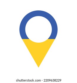 ukraine location pin, gps marker, made in ukraine symbol, find us sign, blue and yellow colors, vector