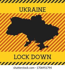 Ukraine Lock Down Sign. Yellow country pandemic danger icon. Vector illustration.