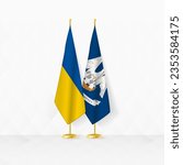 Ukraine and Louisiana flags on flag stand, illustration for diplomacy and other meeting between Ukraine and Louisiana. Vector illustration.