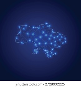 Mapa digital de baja poli de Ucrania con nodos de red brillantes, líneas de Tecnología azul futurista, conexiones poligonales Abstractas, concepto de visualización de datos, diseño de fondo de geografía cibernética moderna
