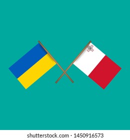 Ukraine and Malta crossed flags.Language learning or travel concept. flat design.