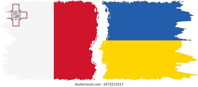 Ukraine and Malta grunge flags connection, vector