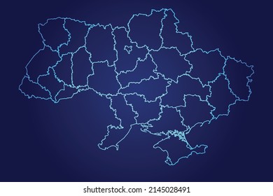 Ukraine Map of Abstract High Detailed Glow Blue Map on Dark Background logo illustration	