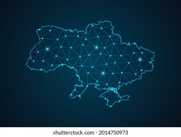 Ukraine map Abstract mash line and point scales on dark background. Wire Frame 3D mesh polygonal network line. Network line, design sphere, dot and structure vector.