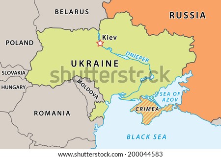 Ukraine map after Crimean crisis 2014. New Ukraine and Russian Federation borders. Fully editable vector graphics.