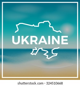 Ukraine map against the backdrop of beach and tropical sea with bright sun. EPS10 vector