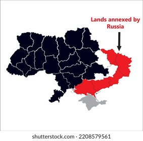 Ukraine Map with annexed lands. Lands that annexed by Russia. Annexation. Vector illustration