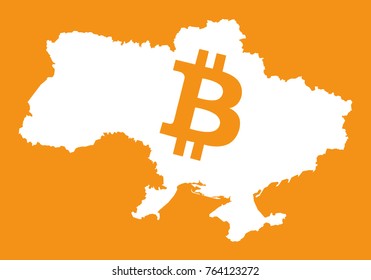 Ukraine map with bitcoin crypto currency symbol illustration