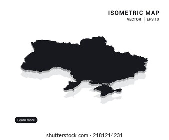 Ukraine map black on white background with 3d isometric vector illustration