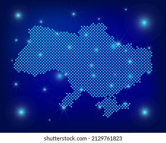 Ukraine map in blue. Dotted map. Dots  Ukraine map with spotlights on dark blue background.  Global social network.  Blue futuristic background with Dotted map . EPS10