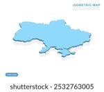 Ukraine map blue on white background with isometric vector.