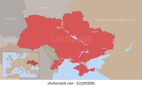 Ukraine Map and Borders, Editable EPS Vector Illustration. High Detailed Political Map of Ukraine and Neighboring Countries with Names. Geopolitics and Cartographic Template Concept.