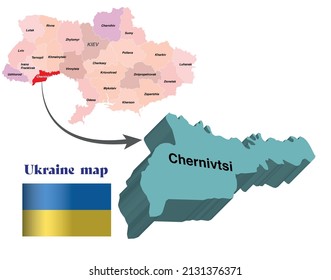 Ukraine map and cities 3D