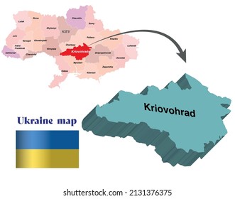 Ukraine map and cities 3D