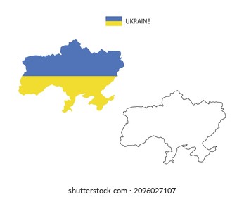 Ukraine map city vector divided by outline simplicity style. Have 2 versions, black thin line version and color of country flag version. Both map were on the white background.