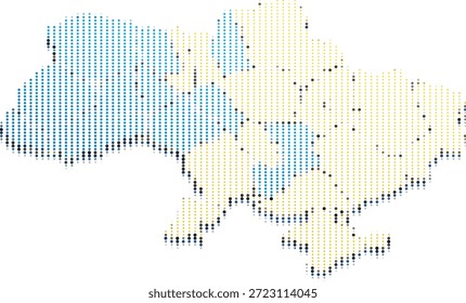 Ukraine Karte zusammengesetzt blau gelb grau Punkte Land Europa