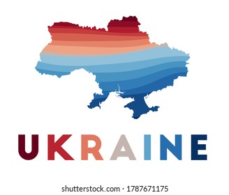 Ukraine map. Map of the country with beautiful geometric waves in red and blue colors. Vivid Ukraine shape. Vector illustration.