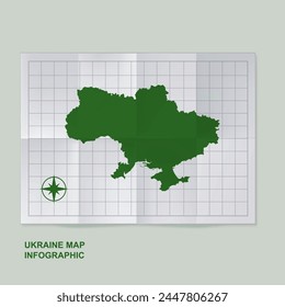 Ukraine map country in folded grid paper