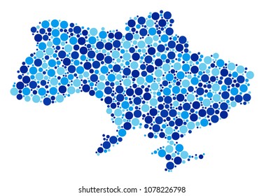 Ukraine Map With Crimea composition of spheric dots in different sizes and blue color tinges. Scattered round elements are united into Ukraine Map With Crimea collage.
