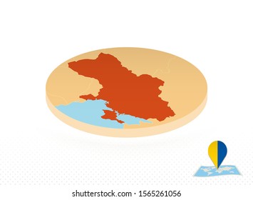 Ukraine map designed in isometric style, orange circle map of Ukraine for web, infographic and more.