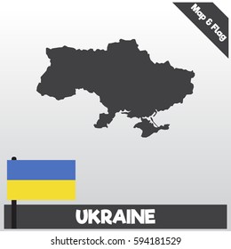 ukraine map and flag with flat style and dark color eps.10