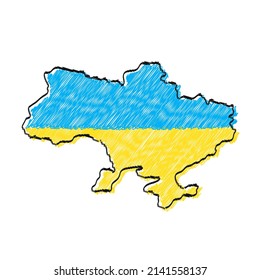 Ukraine map and flag in hand drawn line style. Vector cartoon doodle illustration icon design. Ukraine map outline concept. Isolated on white background