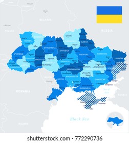 Ukraine map and flag - High Detailed Vector Illustration