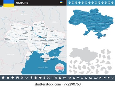 Ukraine map and flag - High Detailed Vector Illustration
