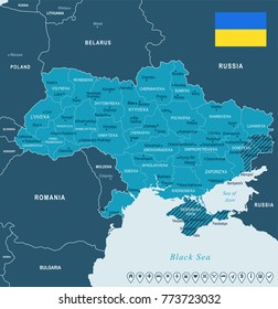 Ukraine map and flag - High Detailed Vector Illustration