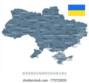 Ukraine map and flag - High Detailed Vector Illustration