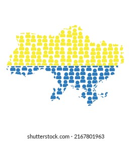 Karte und Flagge der Ukraine. Eine große Gruppe von Menschen in der Ukraine Fahne Form, um die Karte zu erstellen. Vektorgrafik.