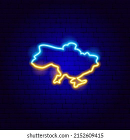 Ukraine Map Flag Neon Sign. Vector Illustration of Country Promotion.