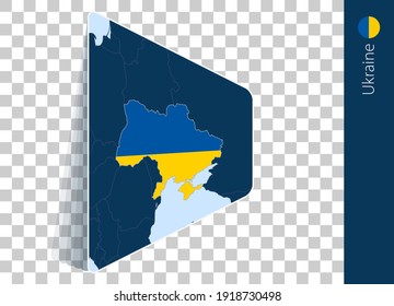 Ukraine map and flag on transparent background. Highlighted Ukraine on blue vector map.