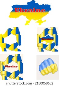 Mapa de Ucrania y vector de bandera. Conflicto militar entre Ucrania y Rusia. Concepto vectorial de ilustración plana de ayuda para Ucrania, humanidad. No hay guerra.