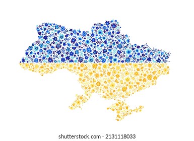 Ukraine map of flowers. No war in Ukraine. Flat, doodle. Isolated vector stock illustration eps 10