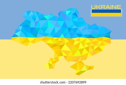 Ukraine map in geometric polygonal style on ukrainian flag background, national flag. Vector illustration