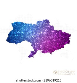 Mapa ucraniano en azul alambre geométrico con gradiente de estilo poligonal púrpura sobre fondo blanco. Ilustración vectorial Eps10.