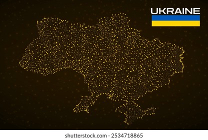 Ukraine map with glowing particles, neon vector illustration