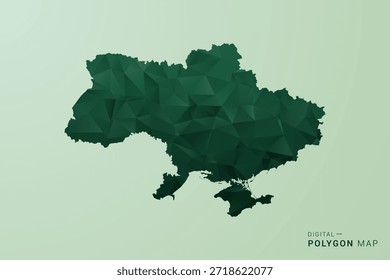 Ukraine Karte - Vektor Illustration im Stil eines grünen Polygons, geometrisches Design mit niedrigem Poly und sauberer Silhouette auf weichgrünem Hintergrund.