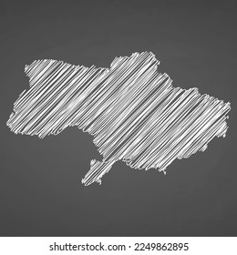 Esbozo dibujado a mano en un mapa de Ucrania. Indicador de ilustración de concepto vectorial, mapa de garabatos. Mapa de país para infografía, folletos y presentaciones aisladas en fondo negro. Ilustración vectorial.